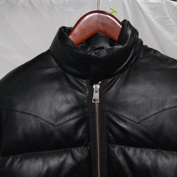 M🔥$4000 AMI Alexandre Mattiussi Paris Men's Black Real Leather Puffer Jacket - Picture 2 of 14